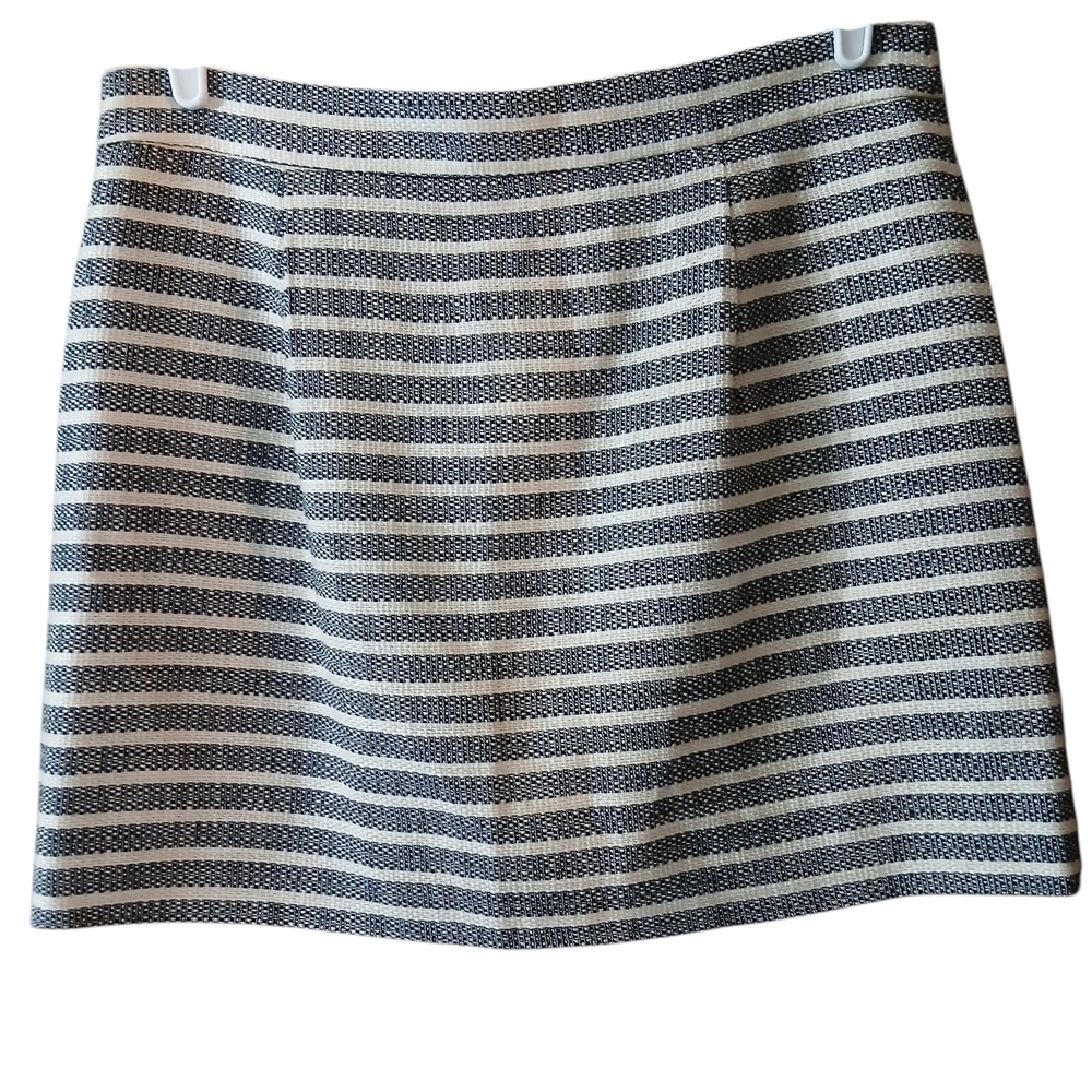 J. Crew Blue Cream Striped Classic Tweed A-Line Mini Skirt Casual Preppy Size 12